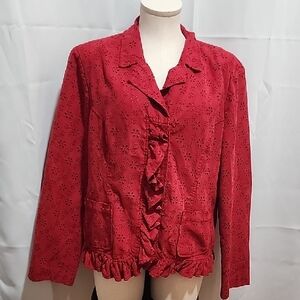 Chic Red Ruffled Women's Blouse